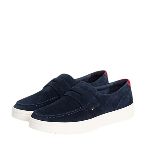 Tommy Hilfiger Navy Suede Platform Slip-On Sneakers. 