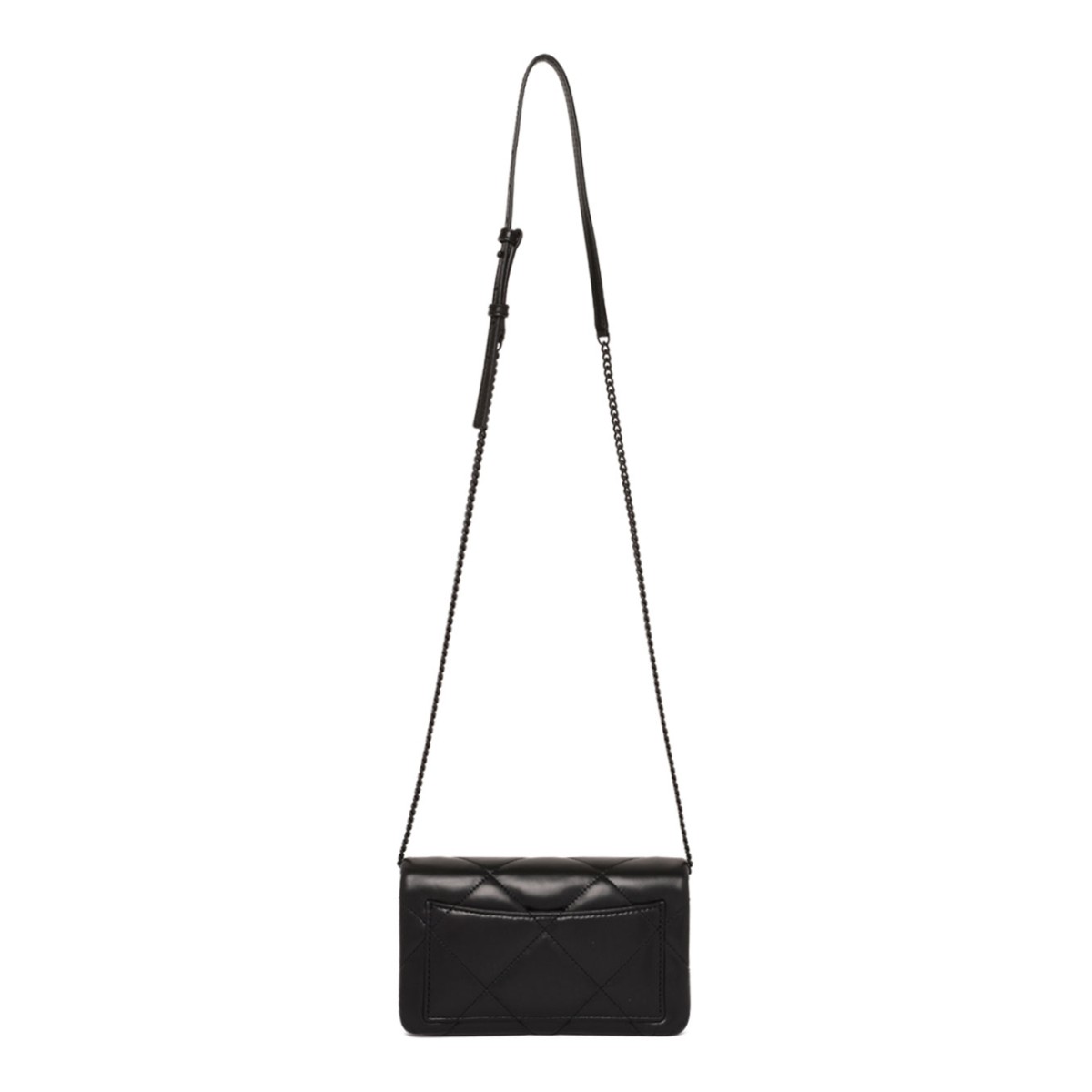 Tory Burch Black Kira Diamond Quilt Powder Coated Chain Wallet.
