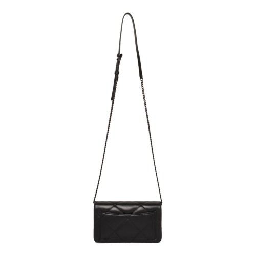 Tory Burch Black Kira Diamond Quilt Powder Coated Chain Wallet.