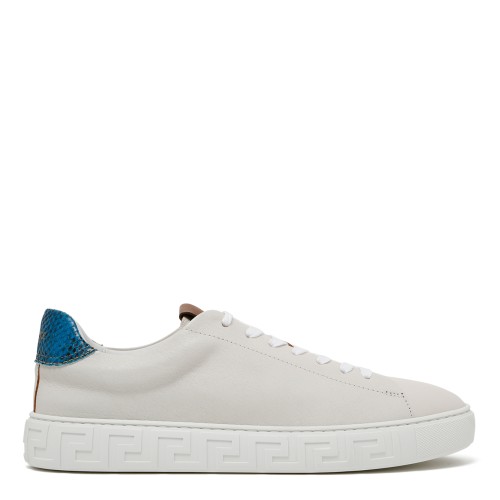 Versace White Leather Sneakers with Greca Sole Detail.
