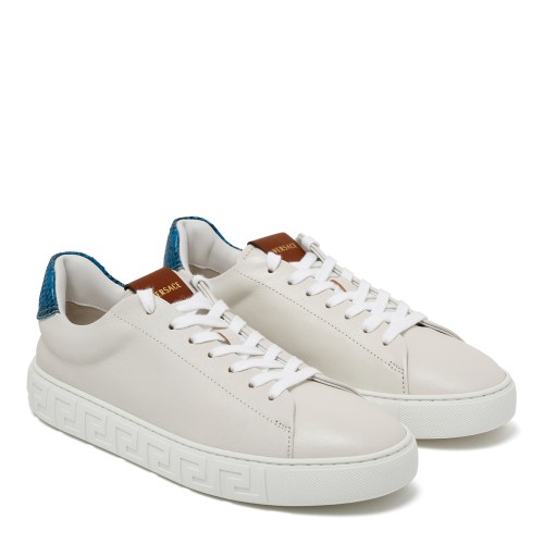 Versace White Leather Sneakers with Greca Sole Detail. 2