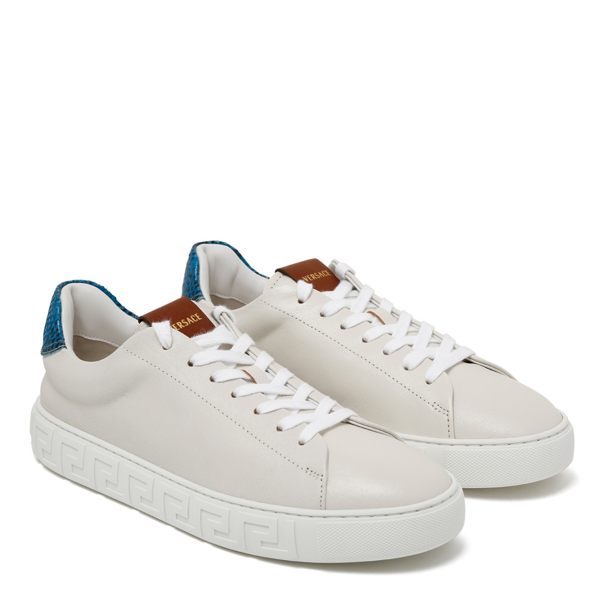 Versace White Leather Sneakers with Greca Sole Detail.