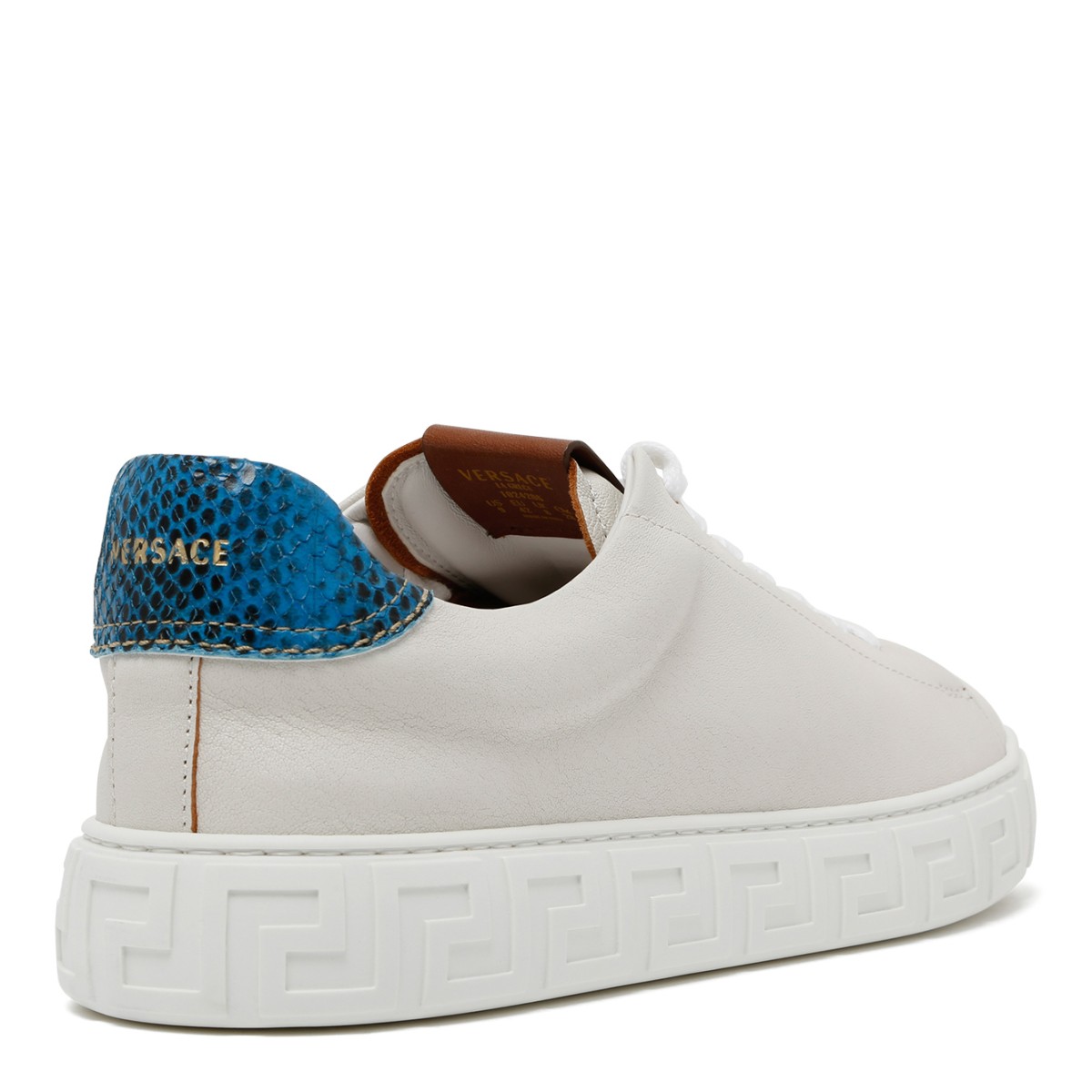 Versace White Leather Sneakers with Greca Sole Detail.