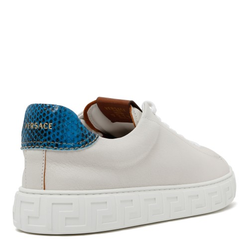 Versace White Leather Sneakers with Greca Sole Detail.