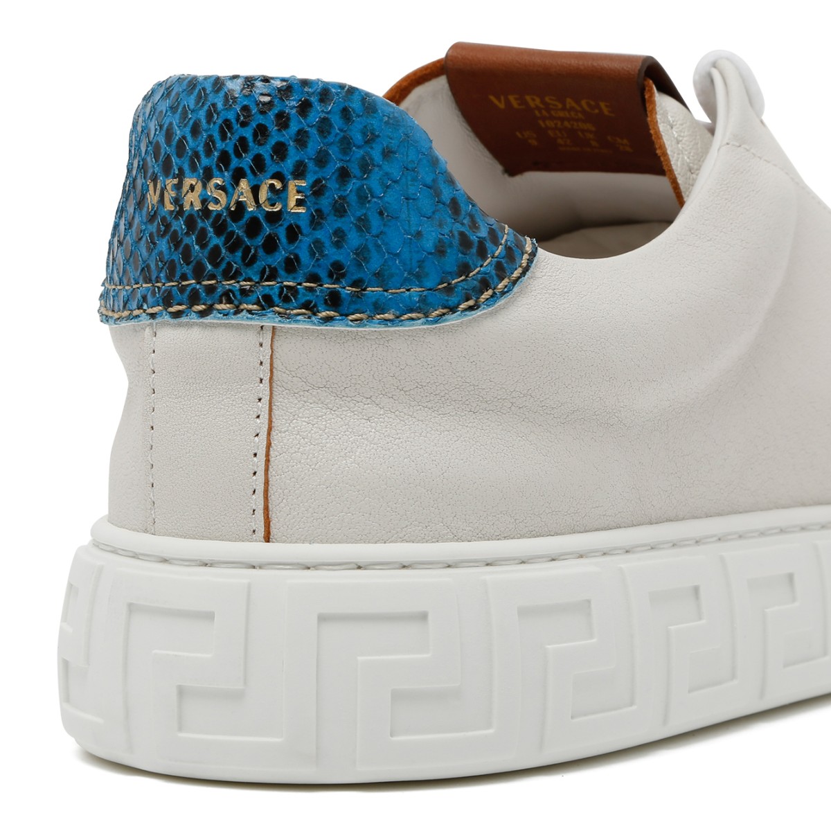 Versace White Leather Sneakers with Greca Sole Detail.