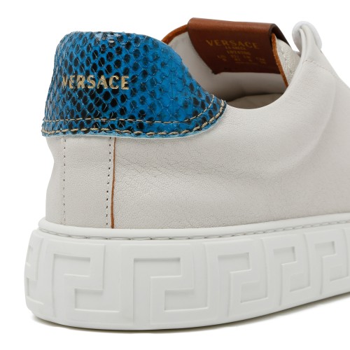 Versace White Leather Sneakers with Greca Sole Detail.