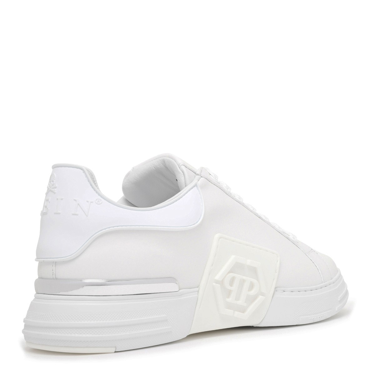 Philipp Plein White Leather Sneakers with Strap Logo Detail.