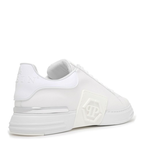Philipp Plein White Leather Sneakers with Strap Logo Detail.
