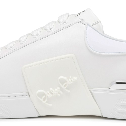 Philipp Plein White Leather Sneakers with Strap Logo Detail.