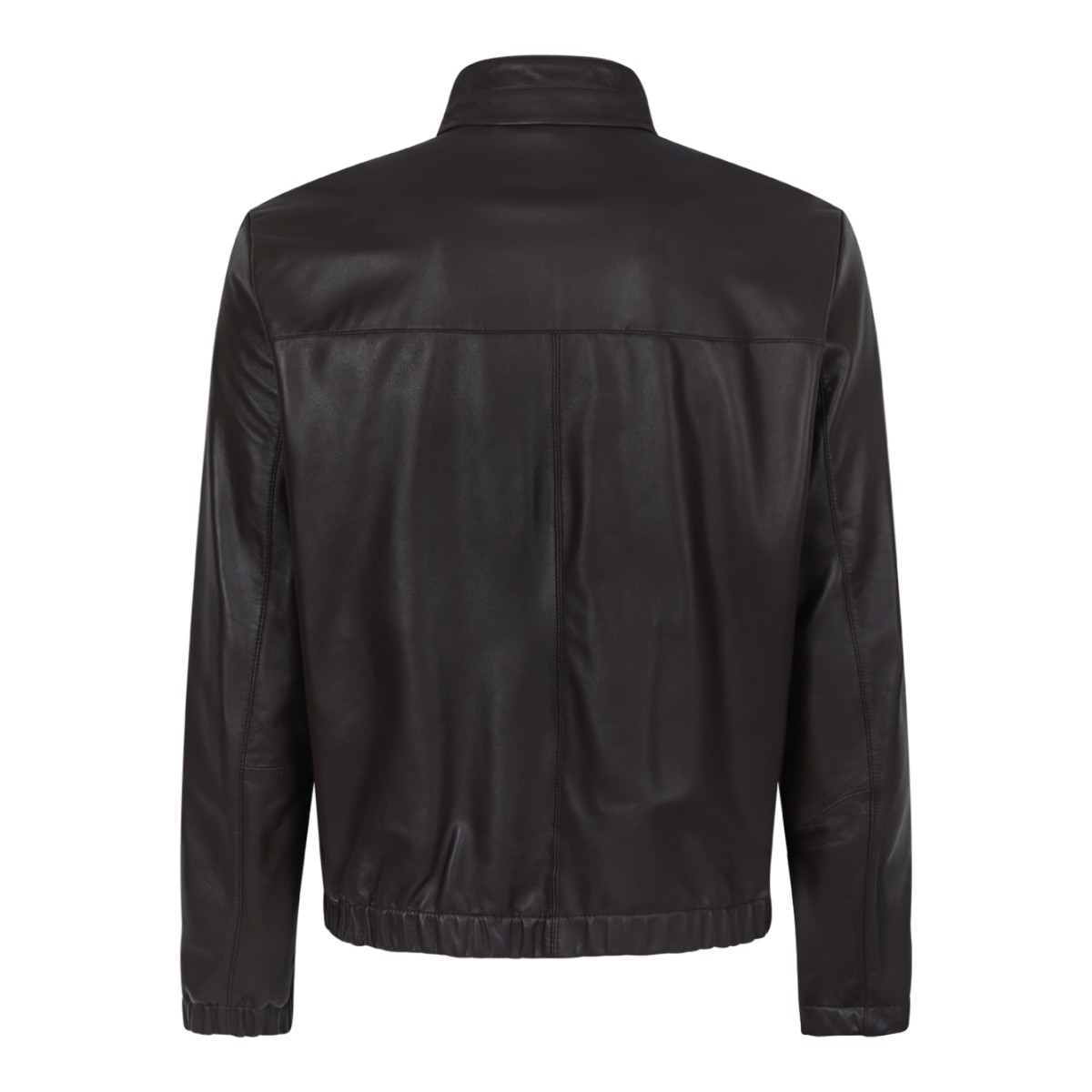 Boss x David Beckham Brown Leather Zip-Up Jacket.