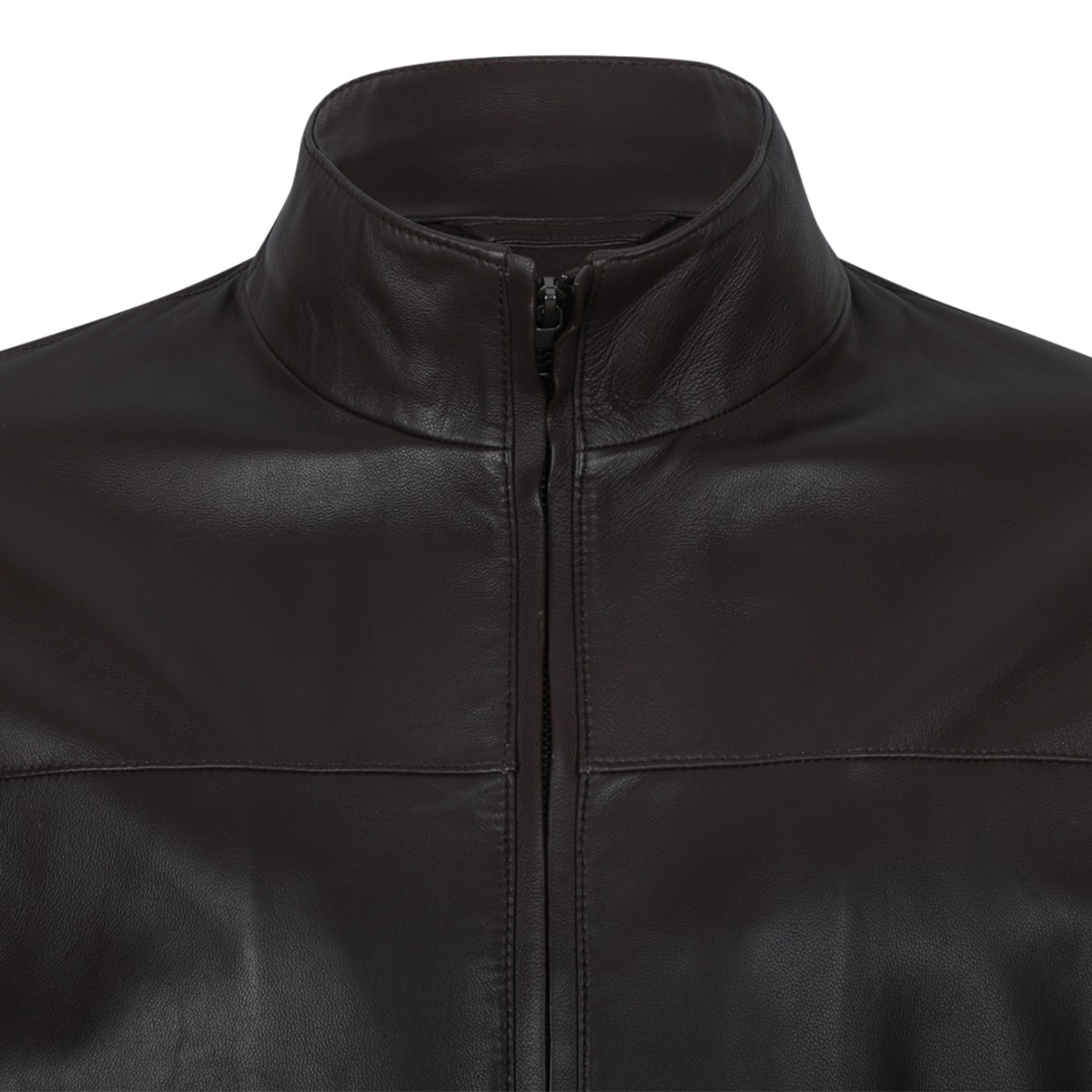 Boss x David Beckham Brown Leather Zip-Up Jacket.