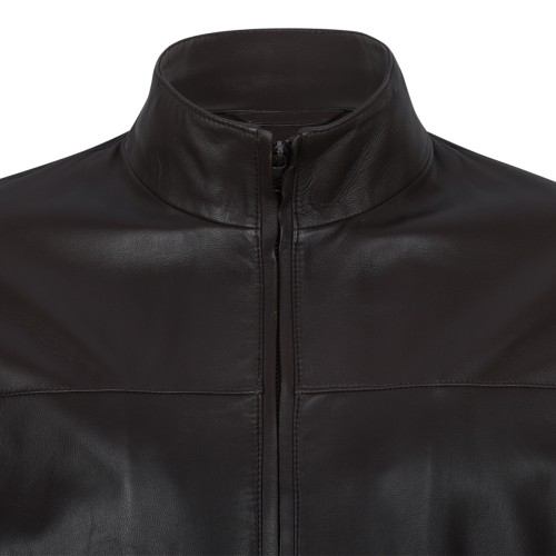 Boss x David Beckham Brown Leather Zip-Up Jacket.