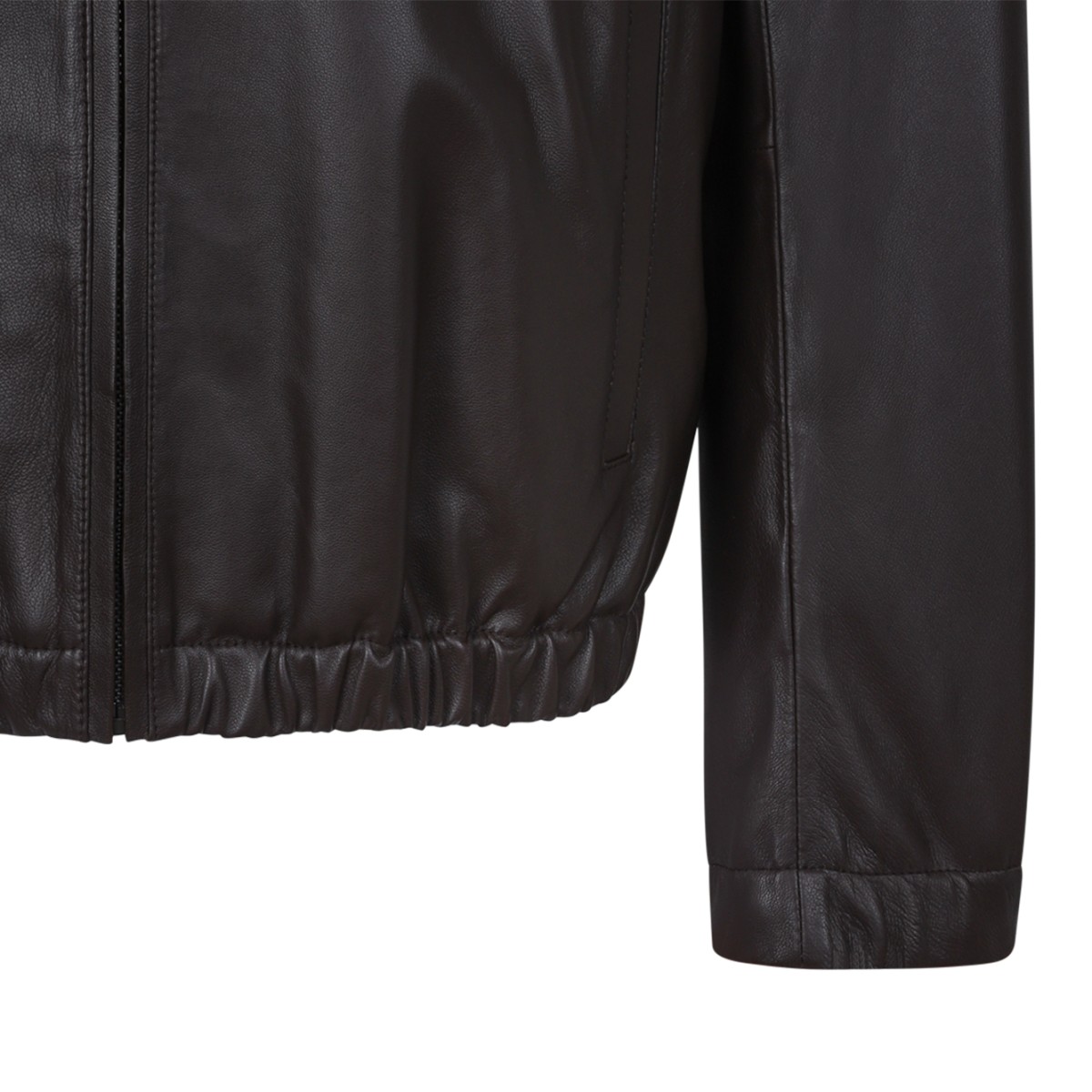 Boss x David Beckham Brown Leather Zip-Up Jacket.