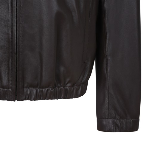 Boss x David Beckham Brown Leather Zip-Up Jacket.