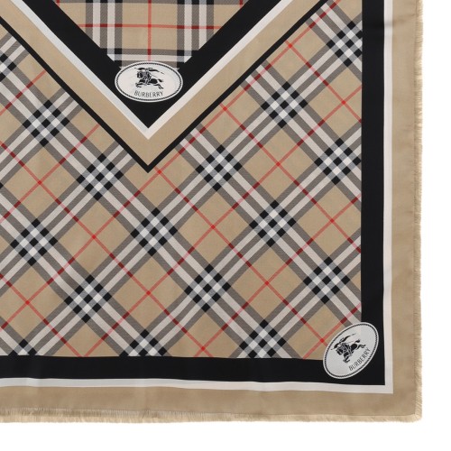 Burberry Beige Check Silk Scarf. 2