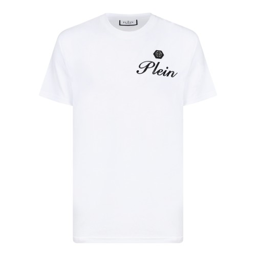 Philipp Plein White Cotton T-Shirt with Script Logo.