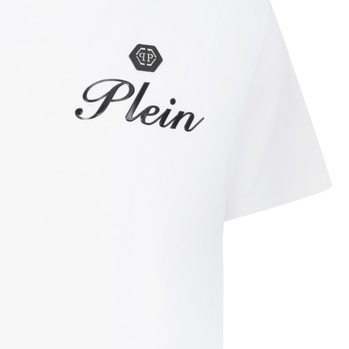 Philipp Plein White Cotton T-Shirt with Script Logo.