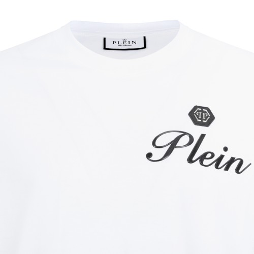 Philipp Plein White Cotton T-Shirt with Script Logo.
