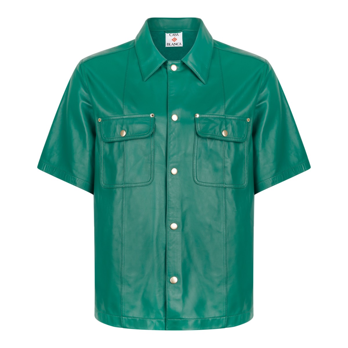 Casablanca Green Short-Sleeve Leather Shirt.  