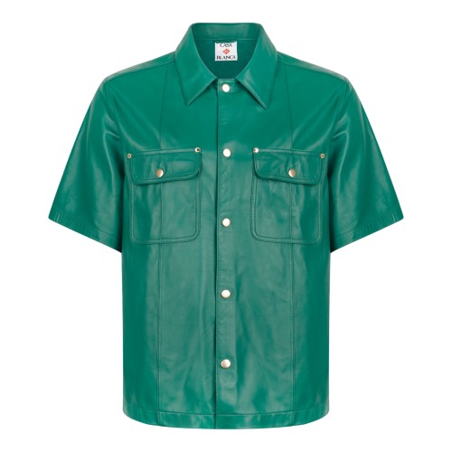 Casablanca Green Short-Sleeve Leather Shirt.  