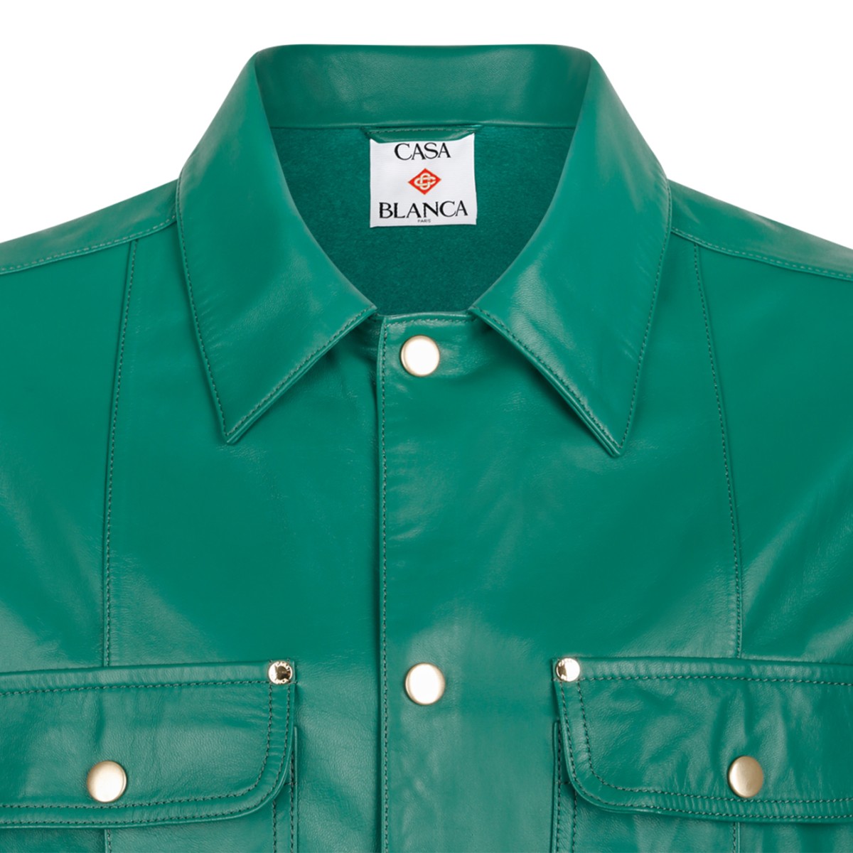 Casablanca Green Short-Sleeve Leather Shirt.  