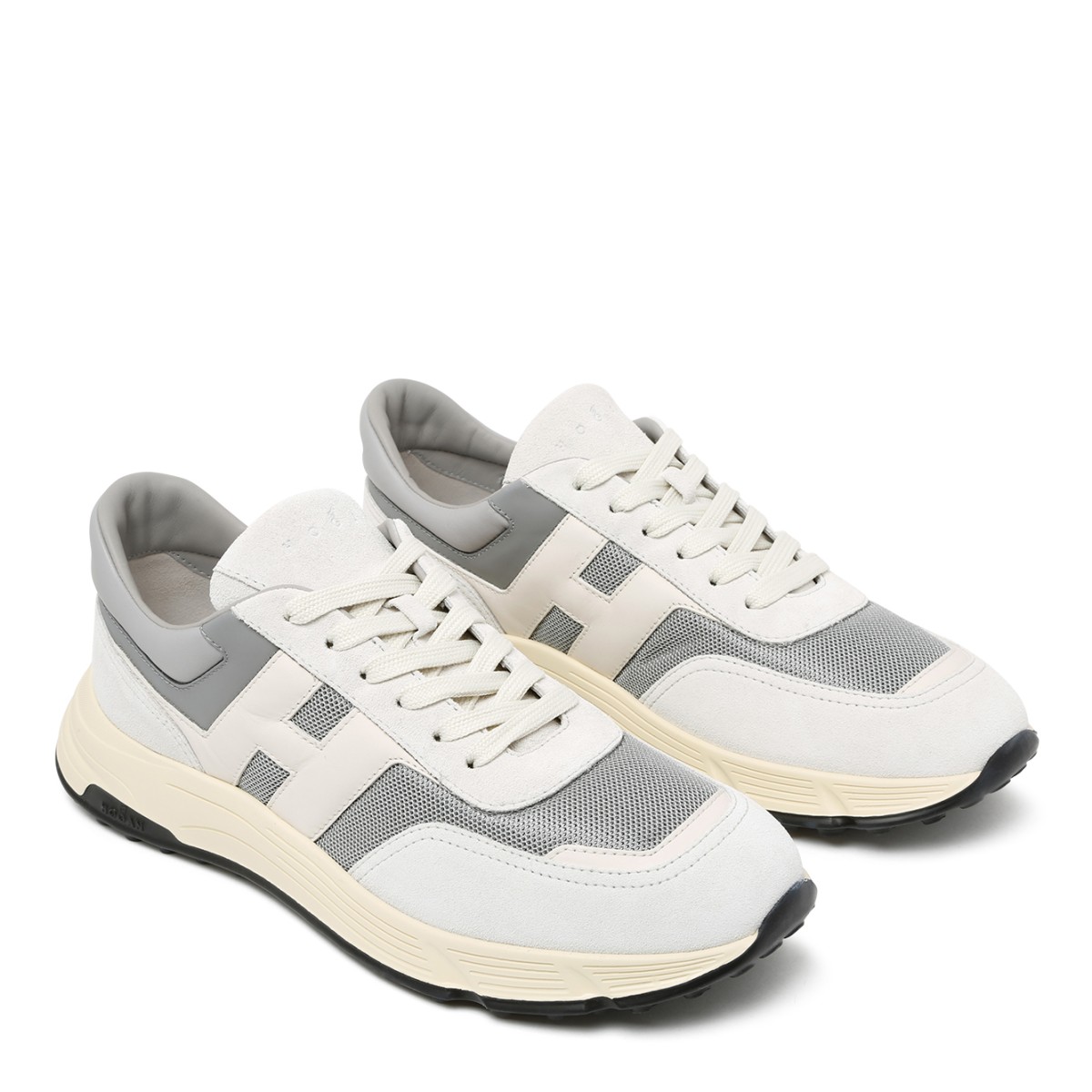Hogan White and Grey Leather Sneakers.  