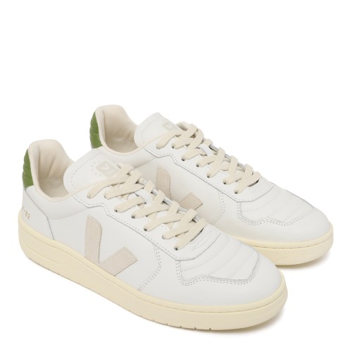 Veja White and Beige Leather Sneakers. 2