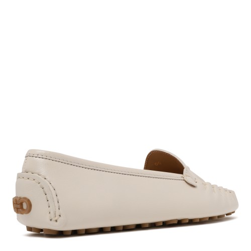 Ferragamo White Leather Gancini Driving Loafers.