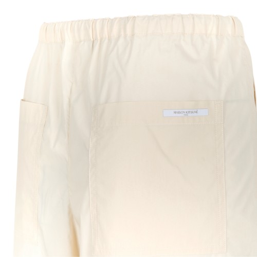 Maison Kitsun Cream Drawstring Wide-Leg Trousers.