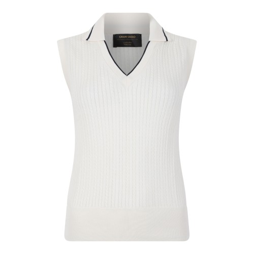 Gran Sasso Cream Sleeveless Ribbed Knit Pullover.