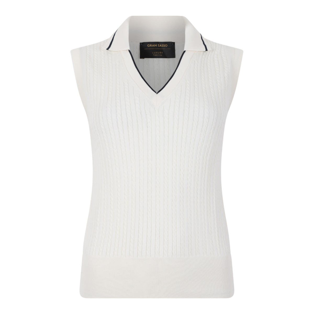 Gran Sasso Cream Sleeveless Ribbed Knit Pullover.