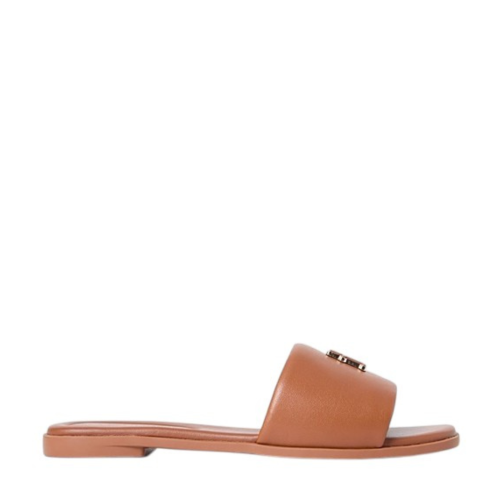 Tommy Hilfiger Tan Leather Slide Sandals.