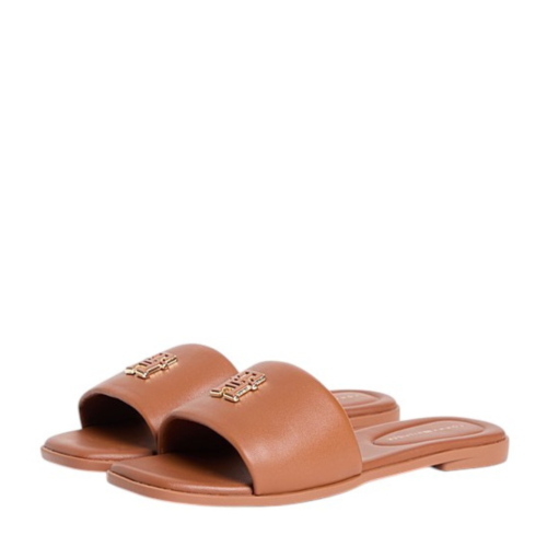Tommy Hilfiger Tan Leather Slide Sandals.