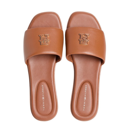 Tommy Hilfiger Tan Leather Slide Sandals.