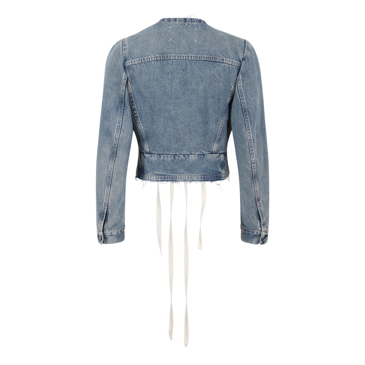 Maison Margiela Blue Cropped Denim Jacket with Lace-Up Detail.