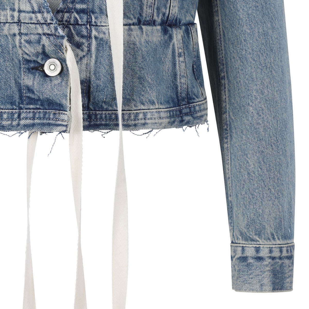 Maison Margiela Blue Cropped Denim Jacket with Lace-Up Detail.