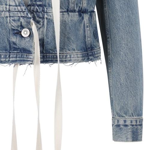 Maison Margiela Blue Cropped Denim Jacket with Lace-Up Detail.