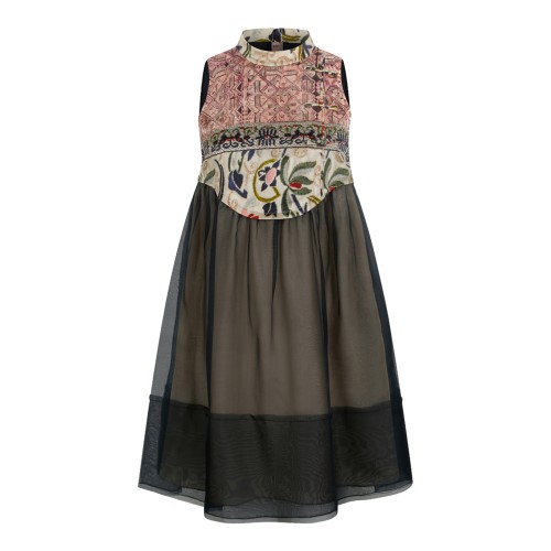 Hui Milano Multicolor Embroidered Sheer Midi Dress.