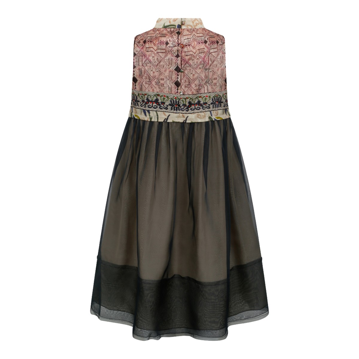 Hui Milano Multicolor Embroidered Sheer Midi Dress.