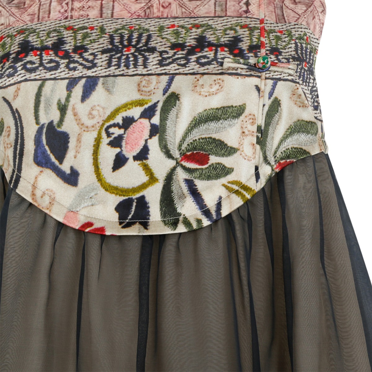 Hui Milano Multicolor Embroidered Sheer Midi Dress.