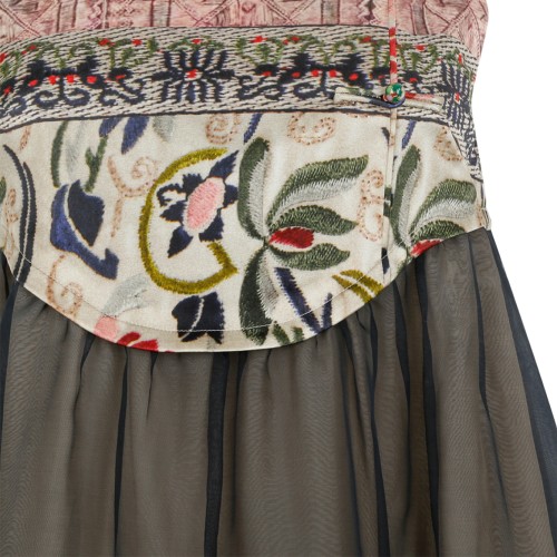 Hui Milano Multicolor Embroidered Sheer Midi Dress.