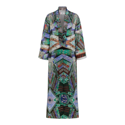 Hui Milano Multicolor Printed Belted Midi Dress.