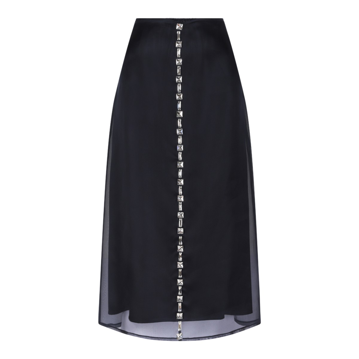 Fabiana Filippi Navy Sheer Midi Skirt with Embellished Detail. 