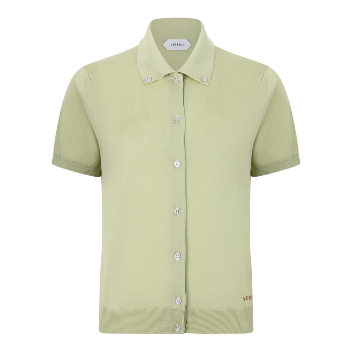 Versace Light Green Knit Polo Cardigan.