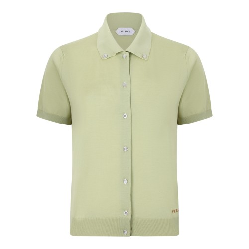 Versace Light Green Knit Polo Cardigan.