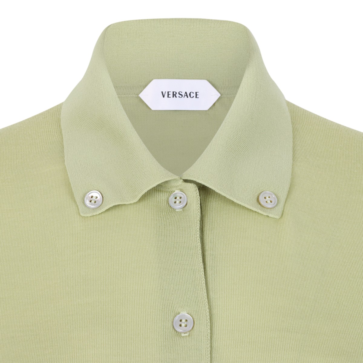 Versace Light Green Knit Polo Cardigan.