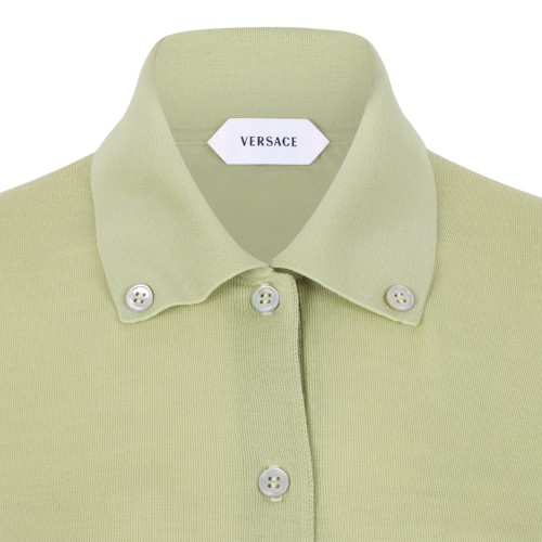 Versace Light Green Knit Polo Cardigan.