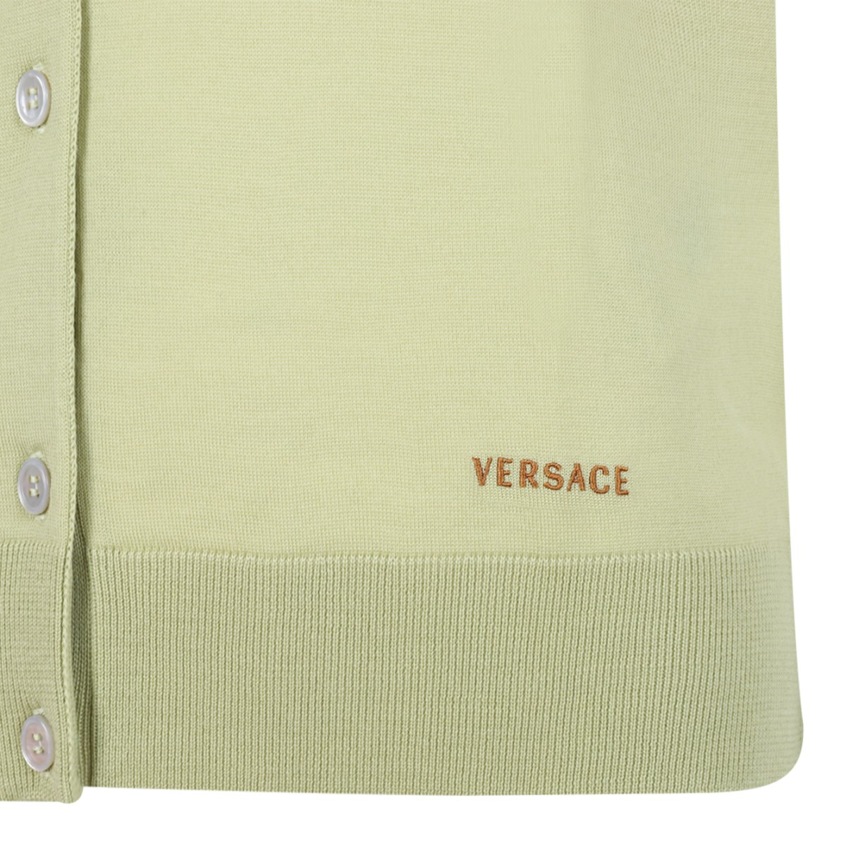 Versace Light Green Knit Polo Cardigan.