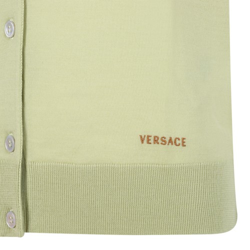 Versace Light Green Knit Polo Cardigan.