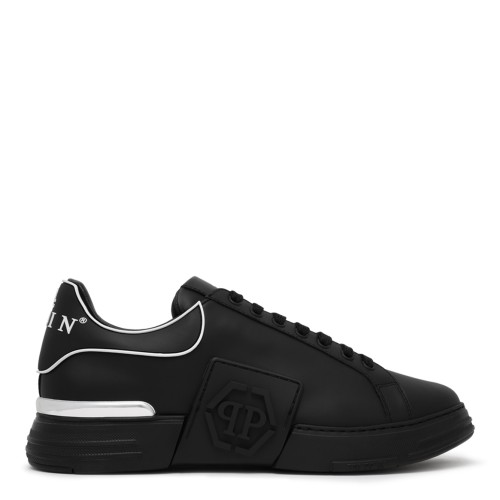 Philipp Plein Black Leather Sneakers with Logo Detail.